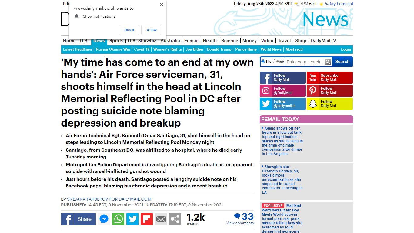 Air Force member fatally shoots himself in the head at the Reflecting ...